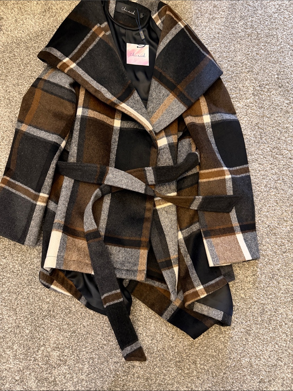 Chicwish Brown, Black & Gray Plaid Coat